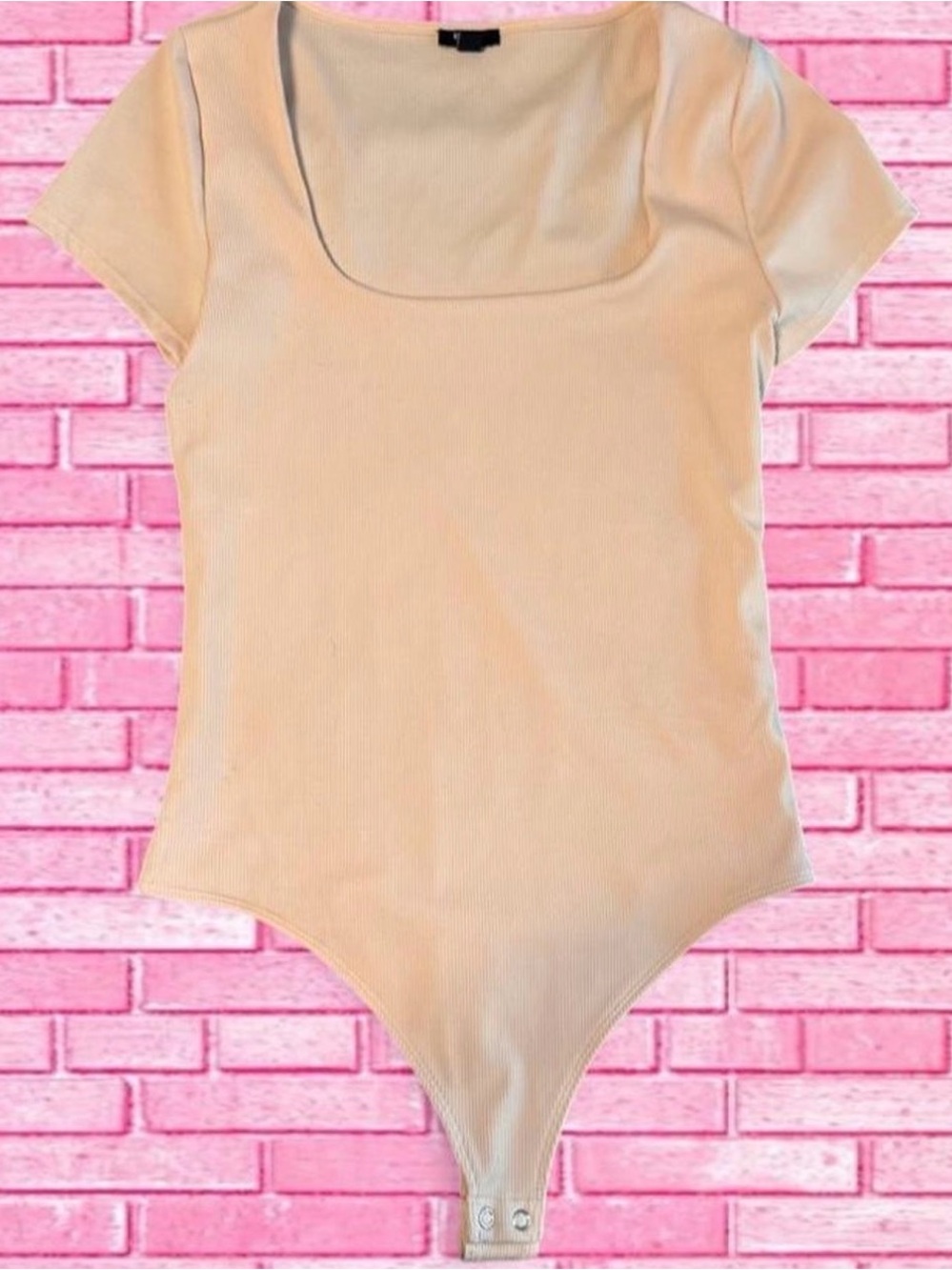 Express Body Contour Ribbed Square Neck Bodysuit Cream Beige Medium